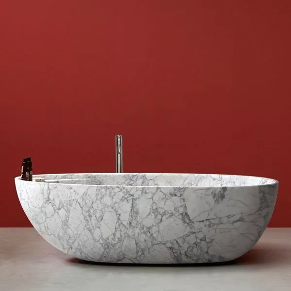 antoniolupi ECLIPSE freistehende Badewanne aus Naturstein, 185x95,5x53cm, bianco carrara-ECLIPSE_CARRARA
