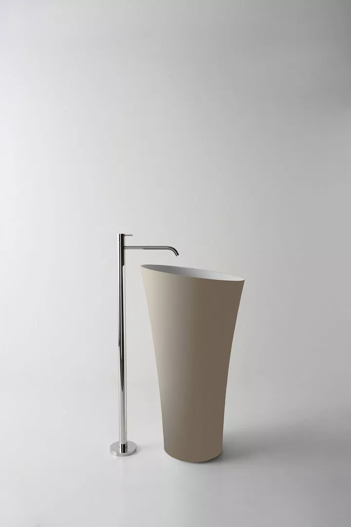 antoniolupi TUBAMOOD freistehendes Waschbecken aus Flumood®, Durchmesser: 50,4cm, Höhe: 90cm, innen weiß matt, Ablaufgarnitur weiß matt, außen lackiert nach antoniolupi Farbkarte - TUBAMOOD-5-DIV