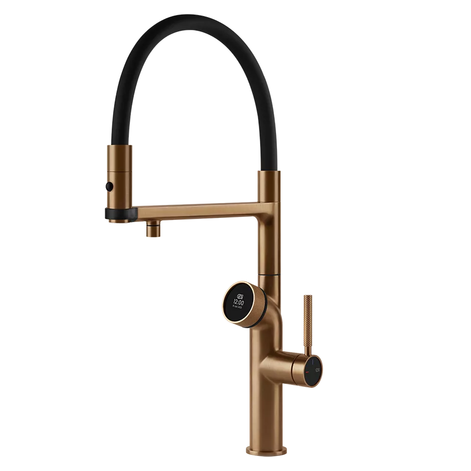 Gessi VITA GESSI Multifunktionsspender mit digitalem Wahlschalter und Semi-Pro Einhebelmischer mit schwenkbarem Auslauf, zu kombinieren mit Kühleinheit 60802 und/oder Heißwassereinheit 60806, warmes bronze gebürstet PVD - 60722726