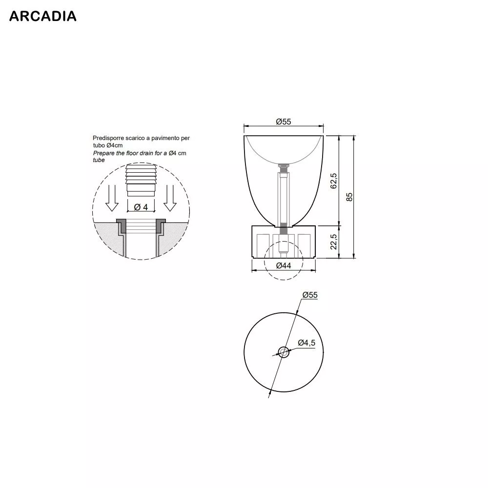 antoniolupi freistehendes Waschbecken aus Naturstein, Durchmesser: 55cm, Höhe: 85cm, grigio lavico-ARCADIA-GL
