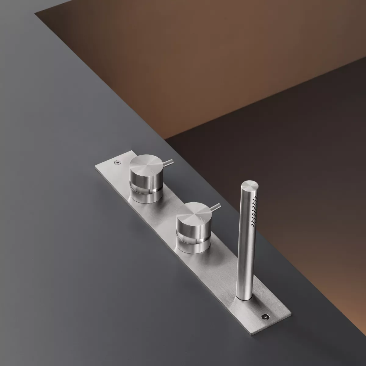 cea MIL 87 Wannen-Doppel-Eingrifmischer für Randmontage mit Stabhandbrause, edelstahl satiniert-MIL87S