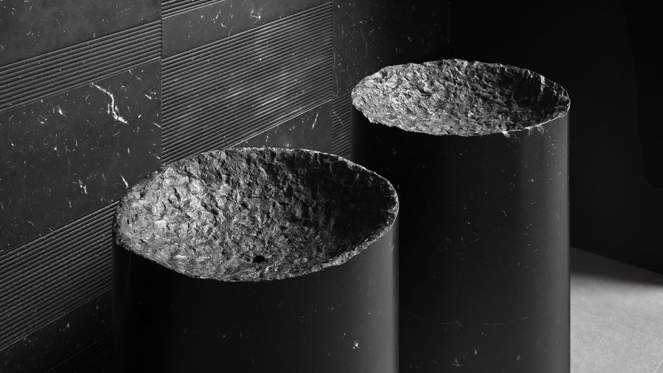 antoniolupi NEOLITICO freistehendes Waschbecken aus Naturstein, Durchmesser: 45cm, Höhe: 85cm, nero marquinia-NEOLITICO-NERO-MARQUINIA