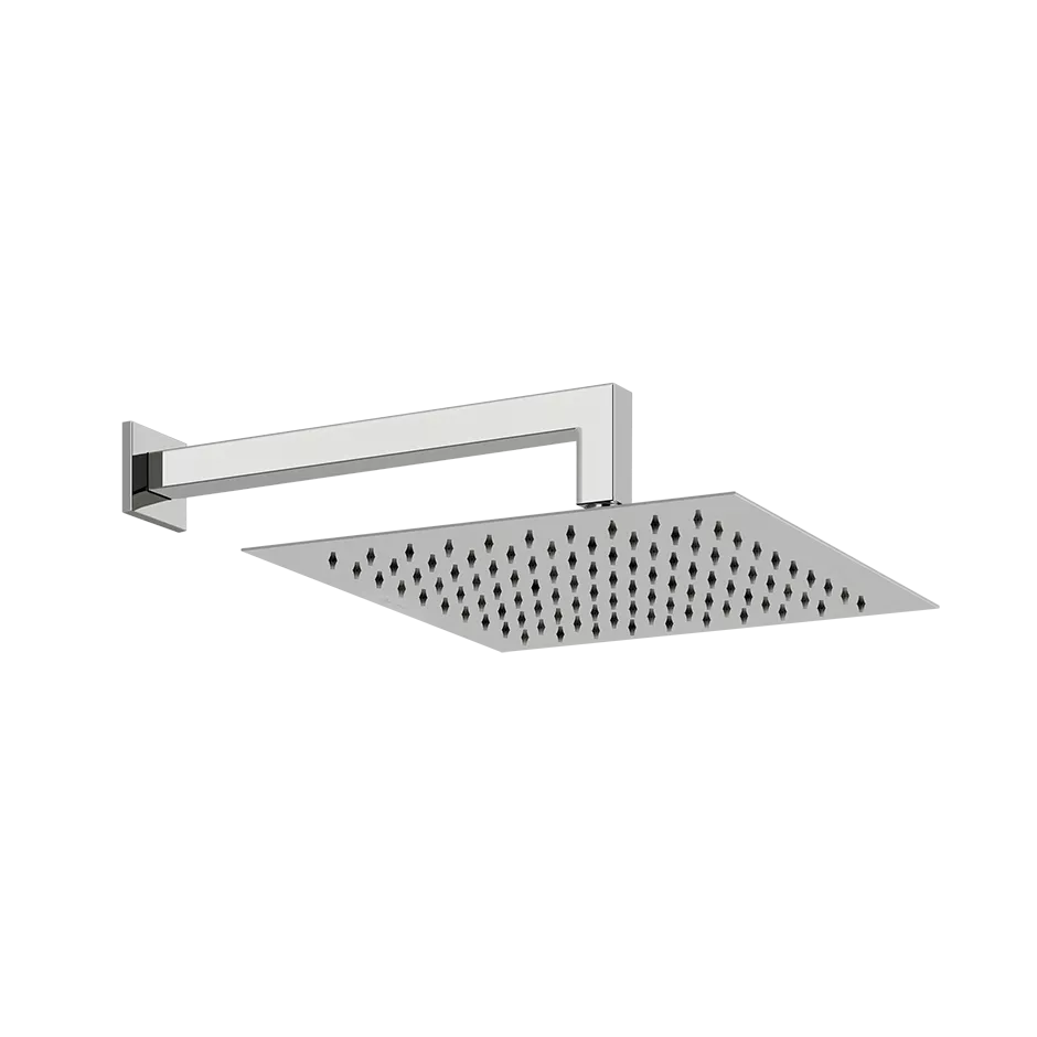 Gessi EMPORIO Antikalk-Kopfbrause zur Wandmontage, 300x300mm, mit Gelenk und quadratischem Wandarm 338mm, Funktion: Regen, 1/2 Anschluss, bei 3 bar Druck ca. 9 l/min, edelstahl poliert - 93348238