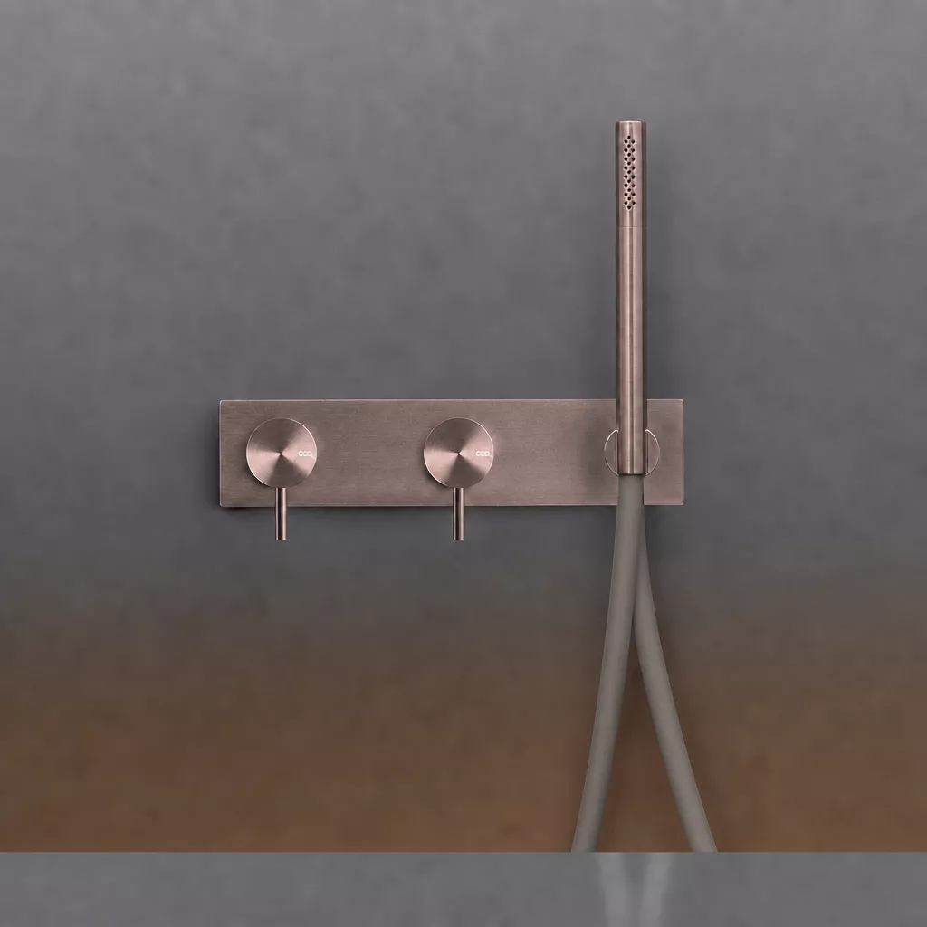 cea MIL 85 Wand-Brause-Doppel-Eingriffmischer mit Stabhandbrause, Schlauchfarbe quarzgrau nach RAL 7006, bronze satiniert - MIL85DBZS cea MIL 85 Wand-Brause-Doppel-Eingriffmischer mit Stabhandbrause, Schlauchfarbe quarzgrau nach RAL 7006, bronze satiniert - MIL85DBZS