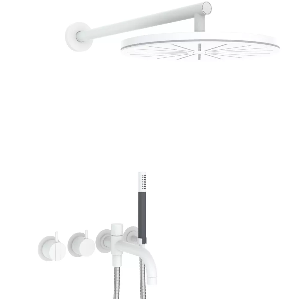 vola 2441DT8-061 UP-Wannen-Einhebelmischer mit 2-Wege-Umstellung, Ausladung:200mm, Wand-Regenbrause 060, Hebel:25mm, weiß matt-2441DT8-061-28
