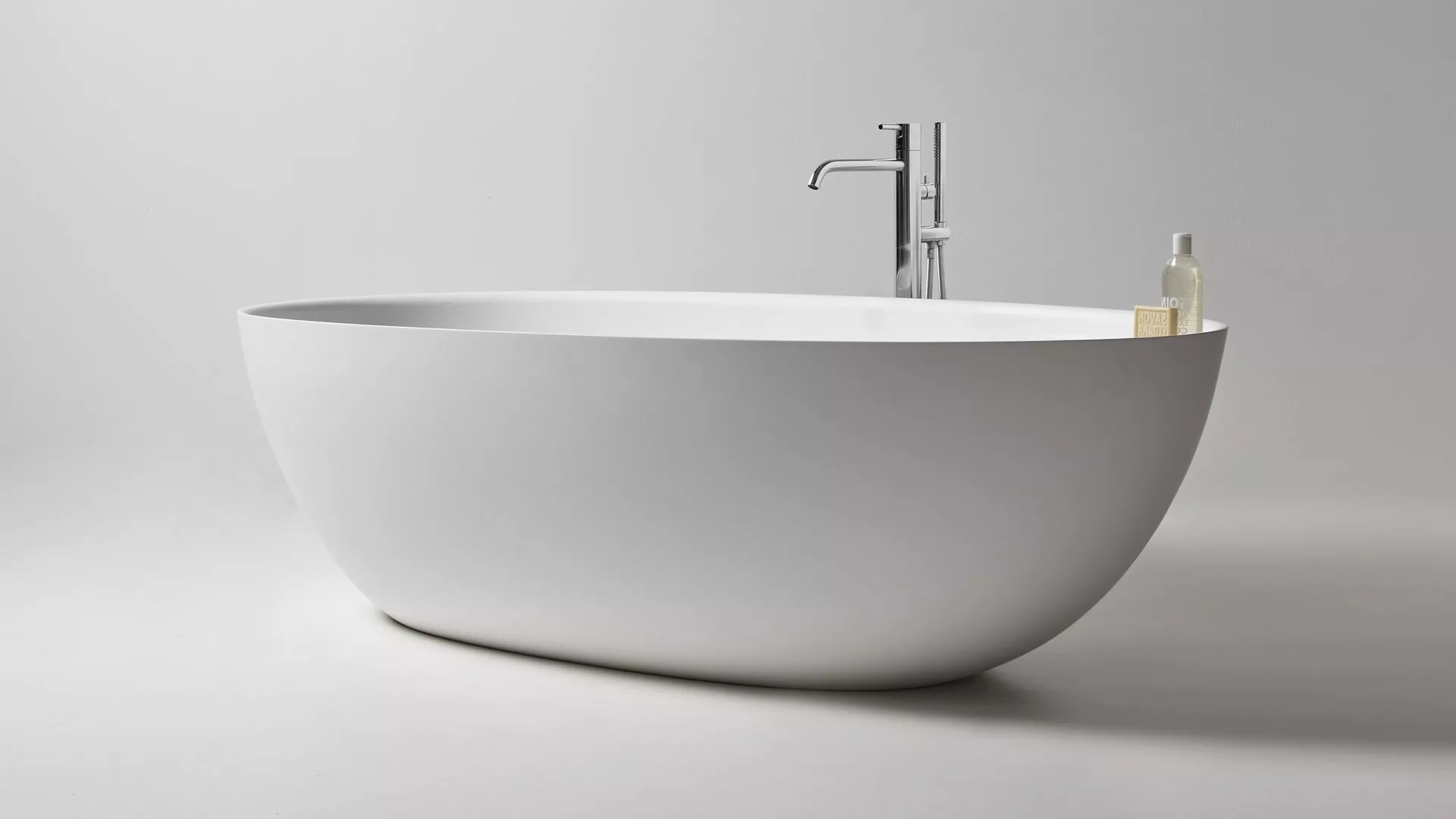 antoniolupi ECLIPSE freistehende Badewanne, 185x95,5x53cm, weiß matt, Ablaufgarnitur edelstahl satiniert-ECLIPSESA