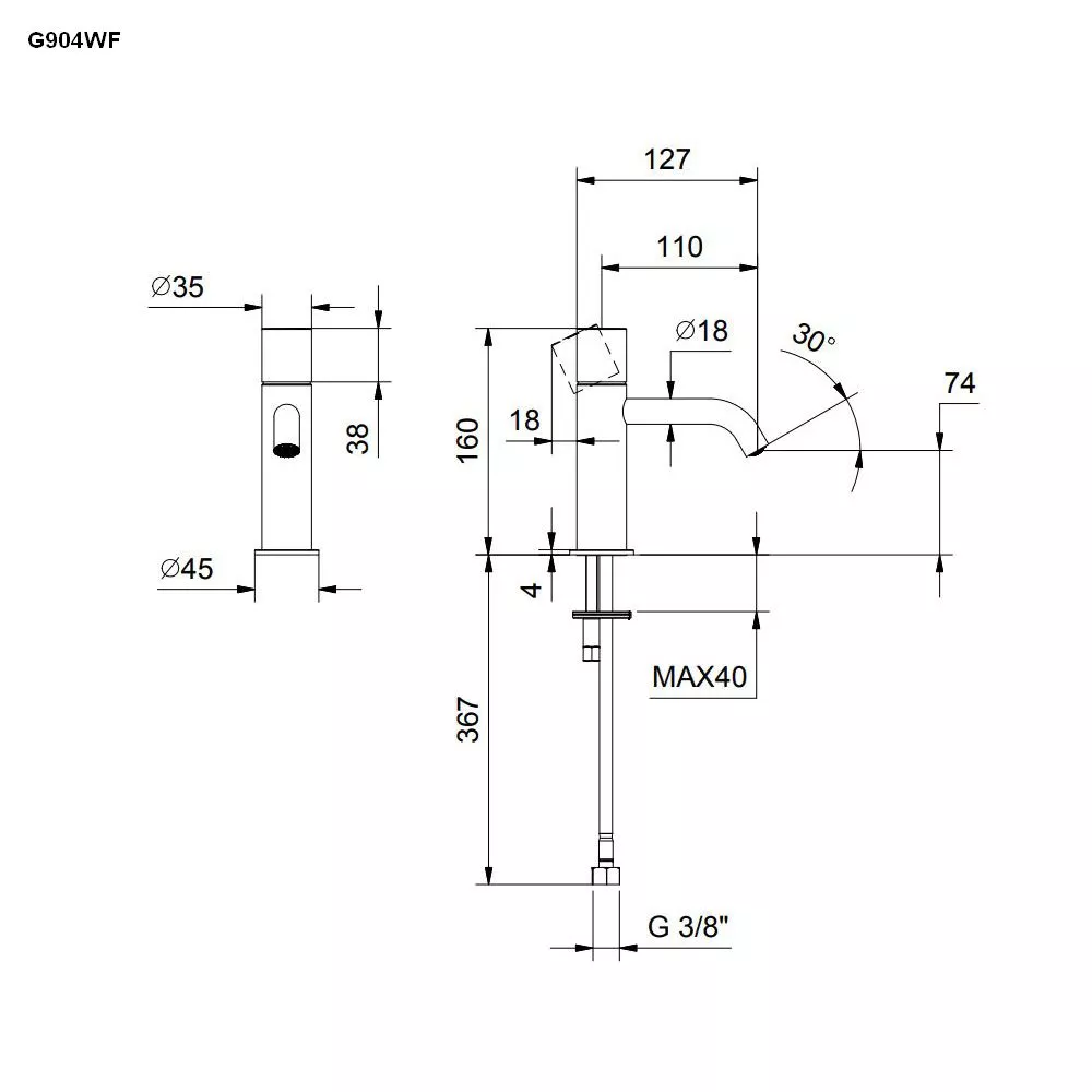 Fantini NOSTROMO SMALL Stand-Waschtisch-Eingriffmischer, Griff mit/ohne Hebel-5002G904WF