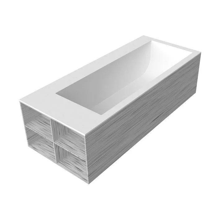 antoniolupi BIBLIO Badewanne mit Armaturenrand hinten und seitlichen Ablagefächern mit Holzverkleidung, 190x80x53,5cm, Version links, rovere naturale, Ablaufgarnitur weiß matt-BIBLIO44_ROVERE_NATURALE_SX