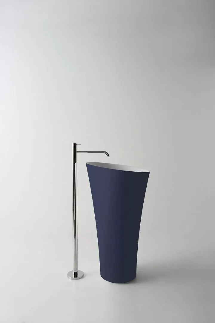 antoniolupi TUBAMOOD freistehendes Waschbecken aus Flumood®, Durchmesser: 50,4cm, Höhe: 90cm, innen weiß matt, Ablaufgarnitur weiß matt, außen lackiert nach antoniolupi Farbkarte - TUBAMOOD-5-DIV