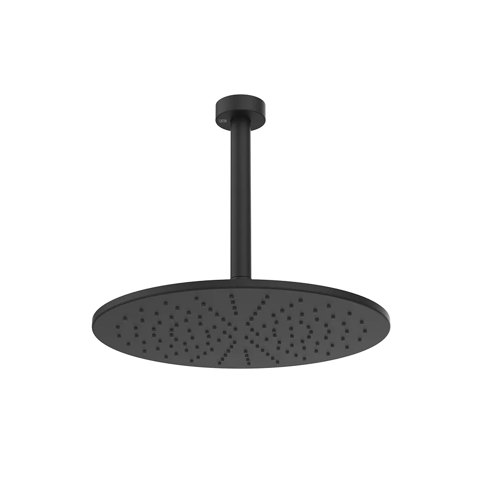 Gessi EMPORIO Antikalk-Kopfbrause zur Deckenmontage, Durchmesser: 300mm, mit Gelenk, rundem Deckenarm 259mm und runder Rosette 55mm, Funktion: Regen, 1/2 Anschluss, bei 3 bar Druck ca. 9 l/min, schwarz matt - 47370299