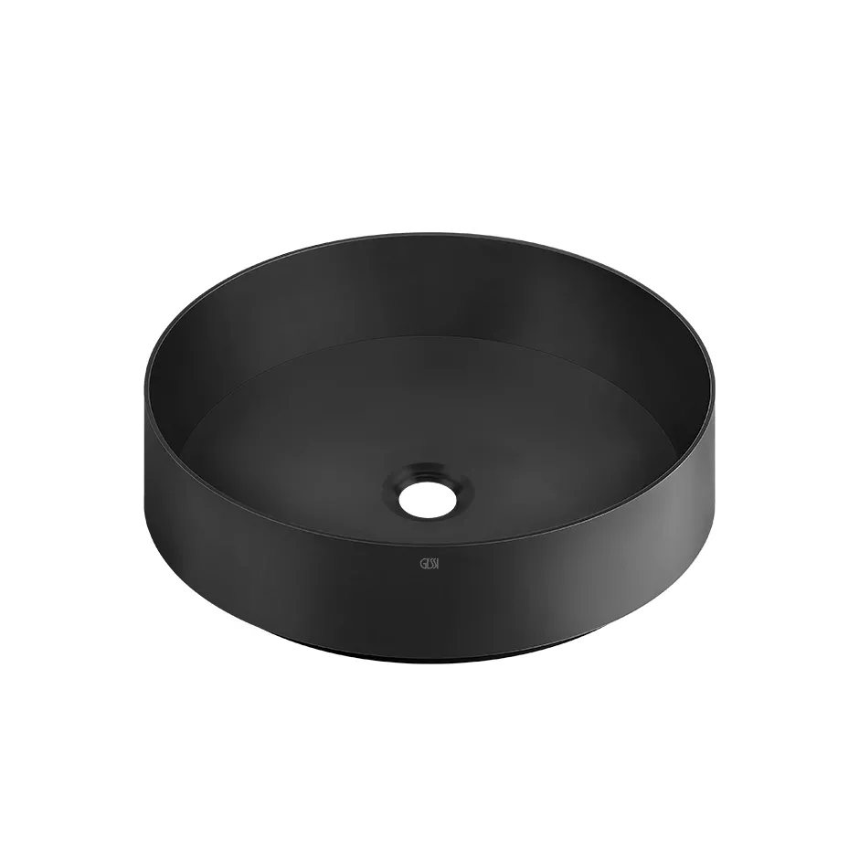 Gessi 316 rundes Aufsatzbecken ohne Überlauf aus Edelstahl, Durchmesser: 40cm, Höhe: 12,5cm, passendes Ablaufventil 54599 separat bestellbar, schwarz matt - 54601299