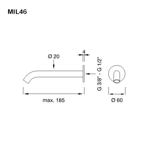 cea MIL 46 Wand-Auslauf, Ausladung:185mm, edelstahl satiniert-MIL46S
