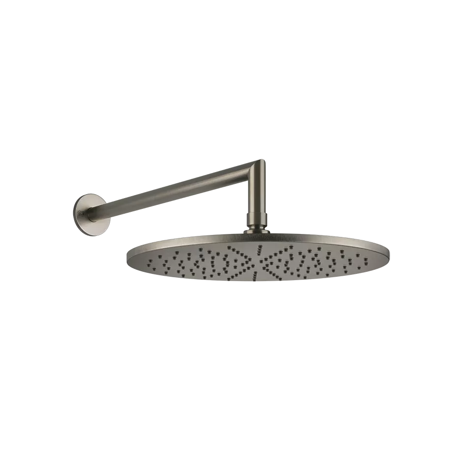 Gessi EMPORIO Antikalk-Kopfbrause zur Wandmontage, Durchmesser: 300mm, mit Gelenk, rundem Wandarm 348mm und runder Rosette 60mm, Funktion: Regen, 1/2 Anschluss, bei 3 bar Druck ca. 9 l/min, Finox Optik - 47372149