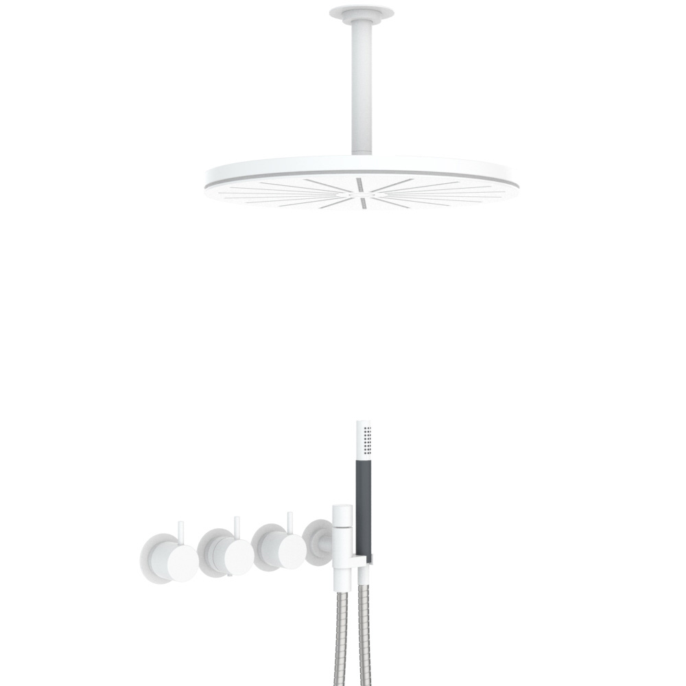 vola 5471R-061A Unterputz-Brause-Thermostat mit 2-Wege-Umstellung und Decken-Regenbrause 060A, Hebel:25mm, weiß matt-5471R-061A-28