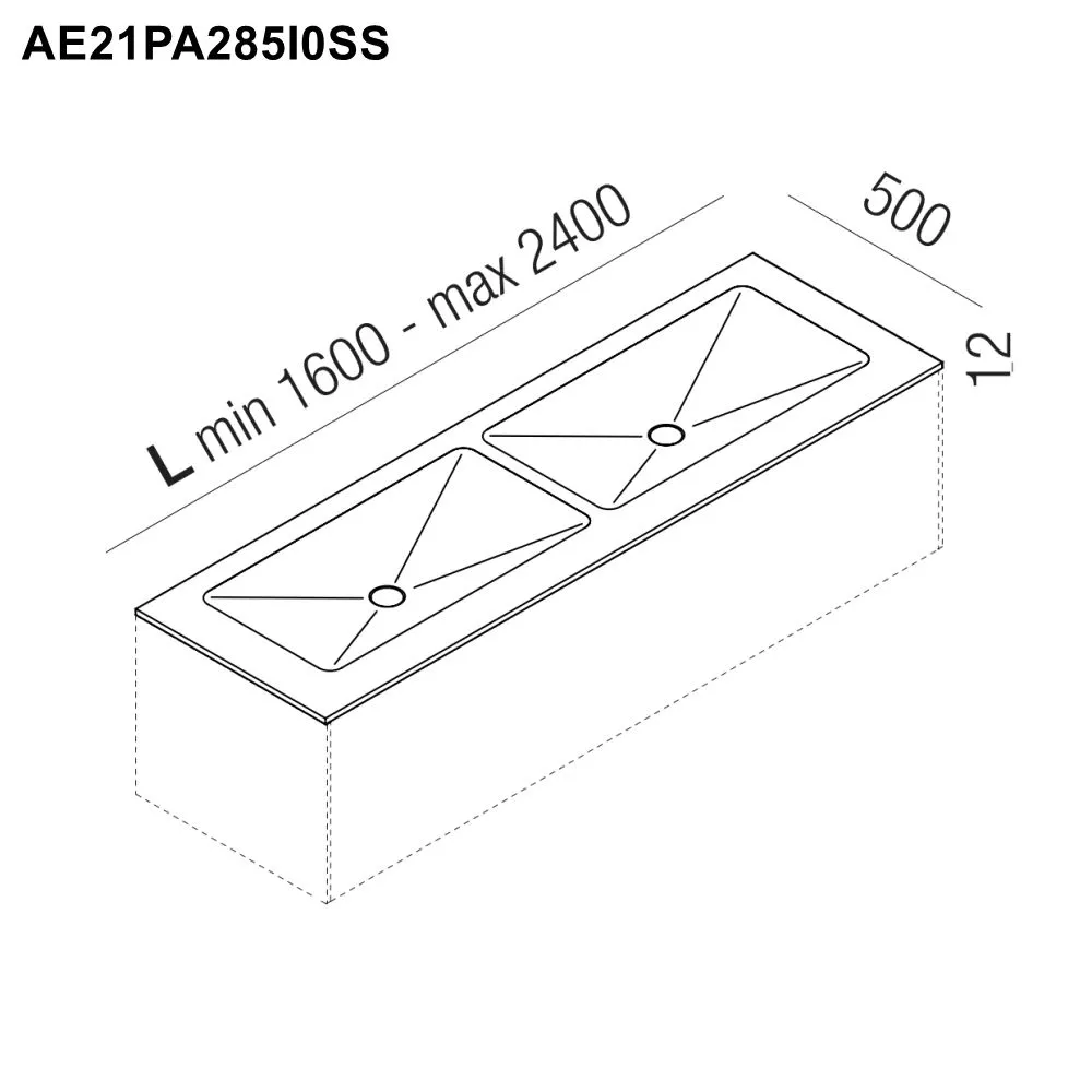 Agape RASO Waschtischplatte mit 2 integrierten RASO Waschbecken aus Solid Surface, Breite: 240cm, Tiefe: 50cm, Stärke: 1,2cm, inklusive Ablaufgarnitur, weiß matt - AE21PA285I-24000SS