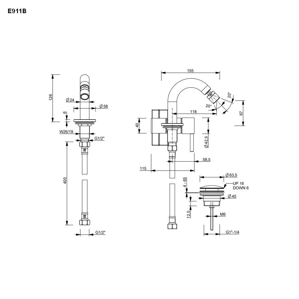 Fantini NOSTROMO Wand-Bidet-Eingriffmischer-5002E911B