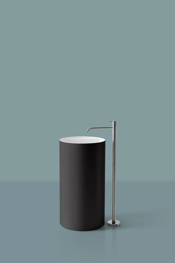 antoniolupi SIMPLO freistehendes Waschbecken aus Flumood®, Durchmesser: 45cm, Höhe: 85cm, mit Hahnloch, innen weiß matt, Ablaufgarnitur weiß matt, außen lackiert nach antoniolupi Farbkarte-SIMPLO85-5-DIV-1-0
