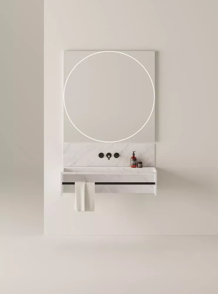 Agape FACE À FACE Abdeckplatte aus Naturstein für Wandbecken, Breite: 120cm, Tiefe 1,9cm, Höhe: 40cm, bianco carrara - AFALZ120400MC Agape FACE À FACE Abdeckplatte aus Naturstein für Wandbecken, Breite: 120cm, Tiefe 1,9cm, Höhe: 40cm, bianco carrara - AFALZ120400MC