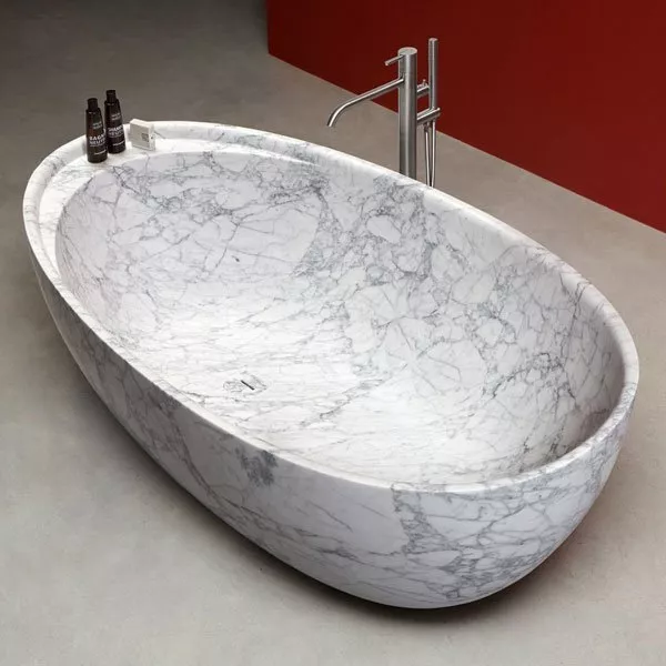 antoniolupi ECLIPSE freistehende Badewanne aus Naturstein, 185x95,5x53cm, bianco carrara-ECLIPSE_CARRARA