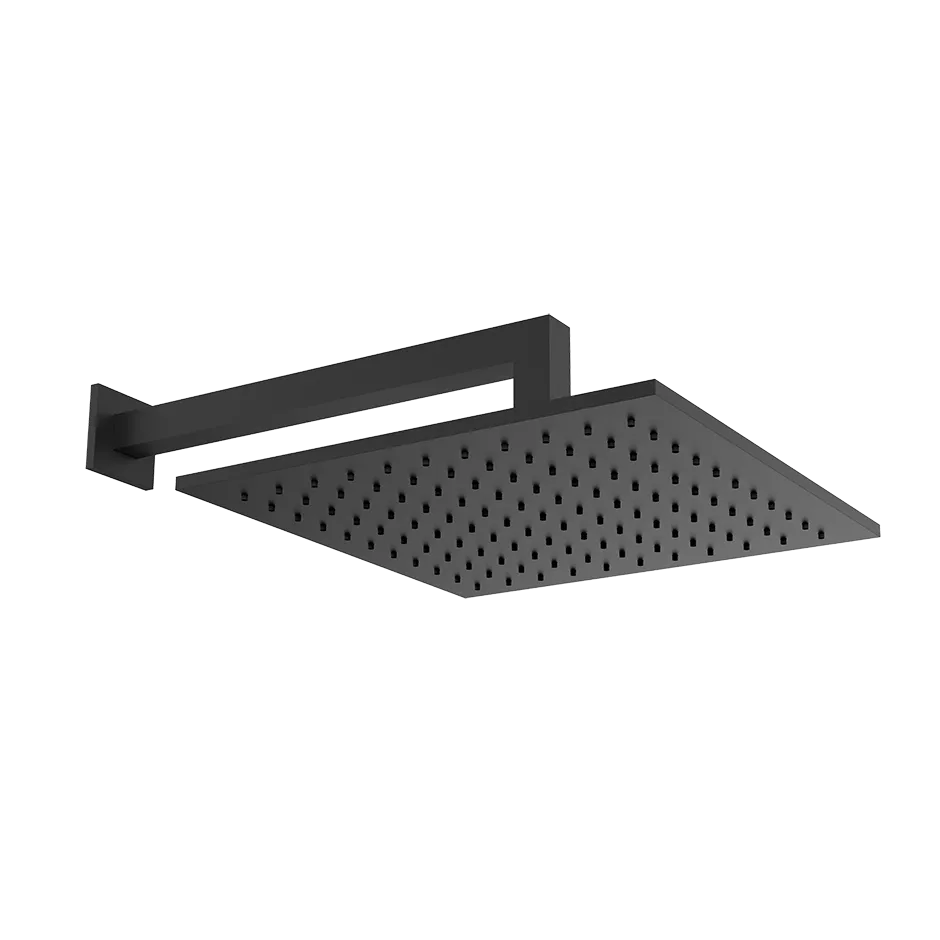Gessi EMPORIO Antikalk-Kopfbrause zur Wandmontage, 300x300mm, mit Gelenk, quadratischem Wandarm 338mm und quadratischer Rosette 60mm, Funktion: Regen, 1/2 Anschluss, bei 3 bar Druck ca. 9 l/min, schwarz matt - 47368299