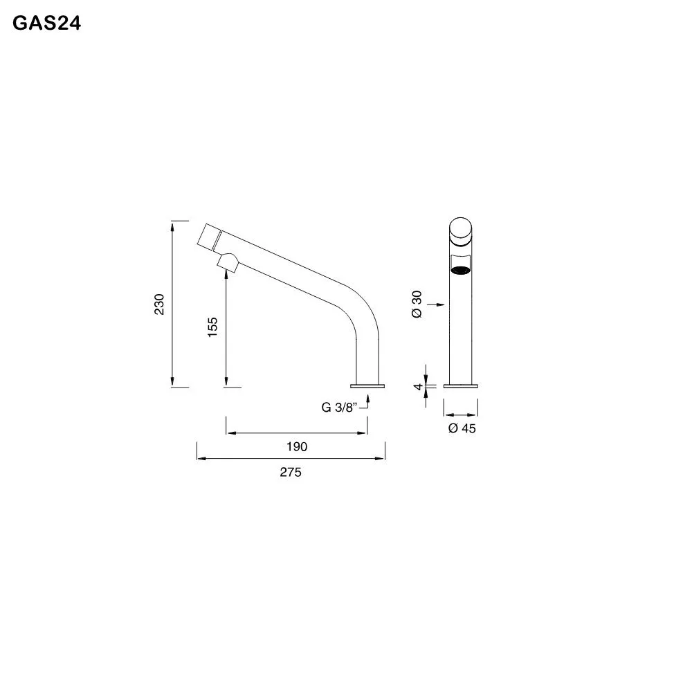 ceadesign GASTONE Einloch-Mischer mit schwenkbarem und abnehmbarem Auslauf zur Unterfenster-Montage, Ausladung: 190mm, edelstahl satiniert-GAS24S