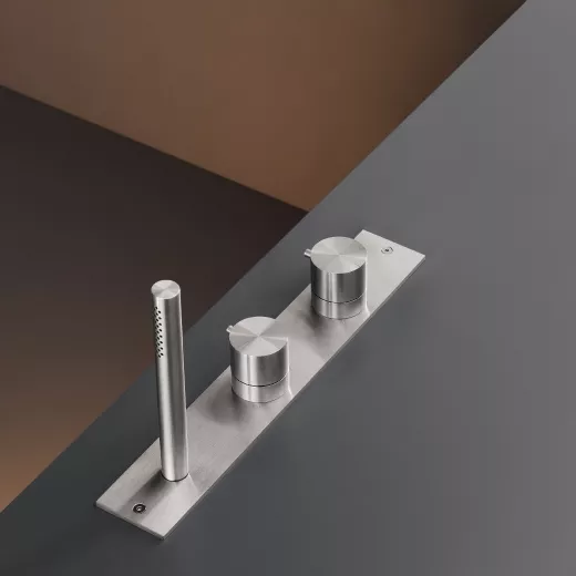 cea MIL 27 Wannen-Thermostat für Randmontage mit 2-Wege-Umstellung und Stabhandbrause, edelstahl satiniert-MIL27S