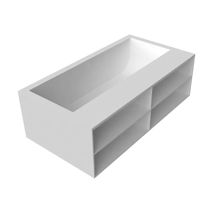 antoniolupi BIBLIO Badewanne mit Frontablagefächern, 170x90x53,5cm, 2 Seiten verkleidet, weiß matt, Ablaufgarnitur chrom-BIBLIO522LLU