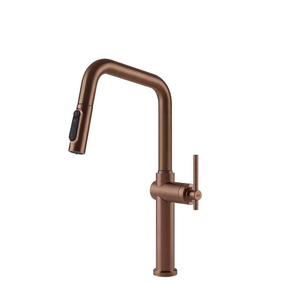 Gessi HABITO FILTERED Einhebelmischer mit Schwenkarm und Auszugsbrause mit 2 Strahlfunktionen, mit Filterwasserfunktion, zur Kombination mit dem Filtrationskit 01595, kupfer gebürstet PVD - 60852708
