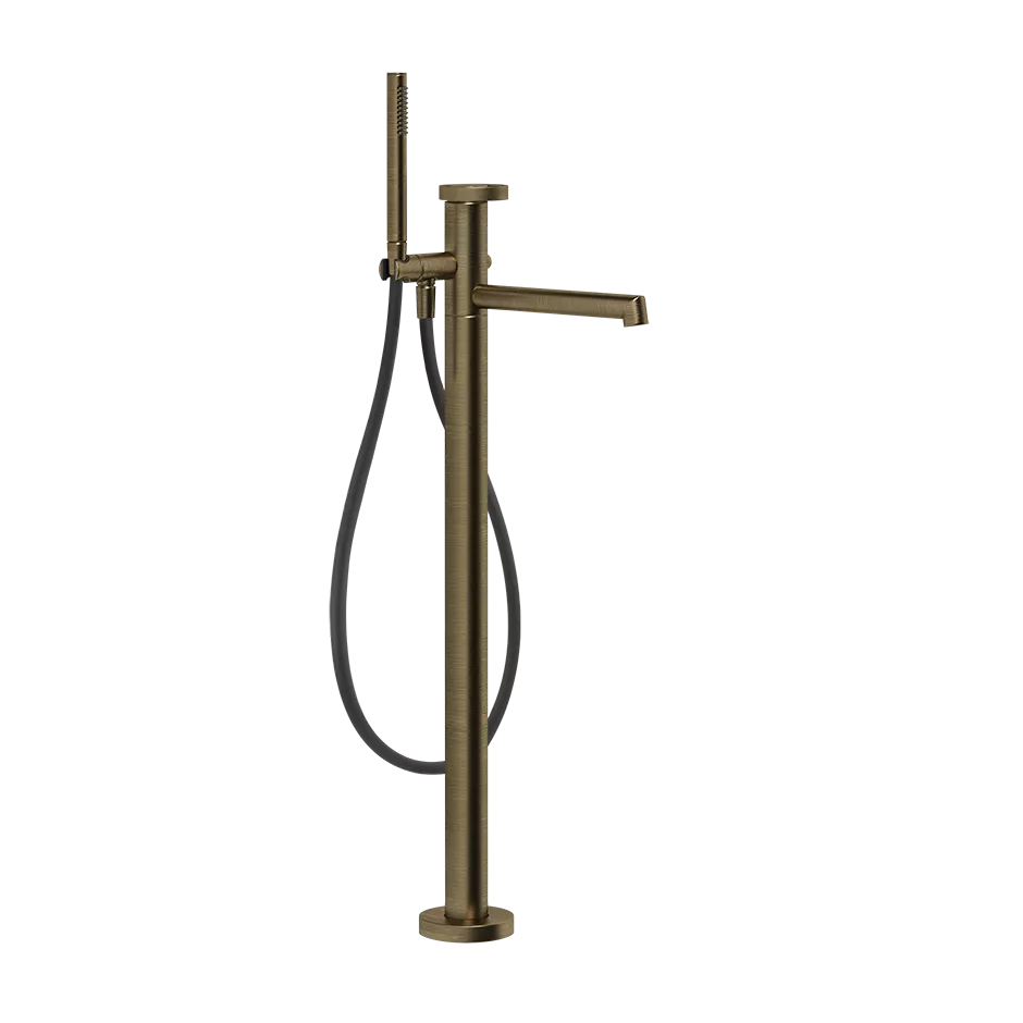 Gessi ANELLO Außenteil für freistehenden Wannenmischer mit Auslauf, Ausladung: 260mm, mit automatischem 2-Wege-Umsteller zum Ziehen, Schlauch 1,50m, Brausehalter und Antikalk-Handbrause, messing antik - 63328713 Gessi ANELLO Außenteil für freistehenden Wannenmischer mit Auslauf, Ausladung: 260mm, mit automatischem 2-Wege-Umsteller zum Ziehen, Schlauch 1,50m, Brausehalter und Antikalk-Handbrause, messing antik - 63328713