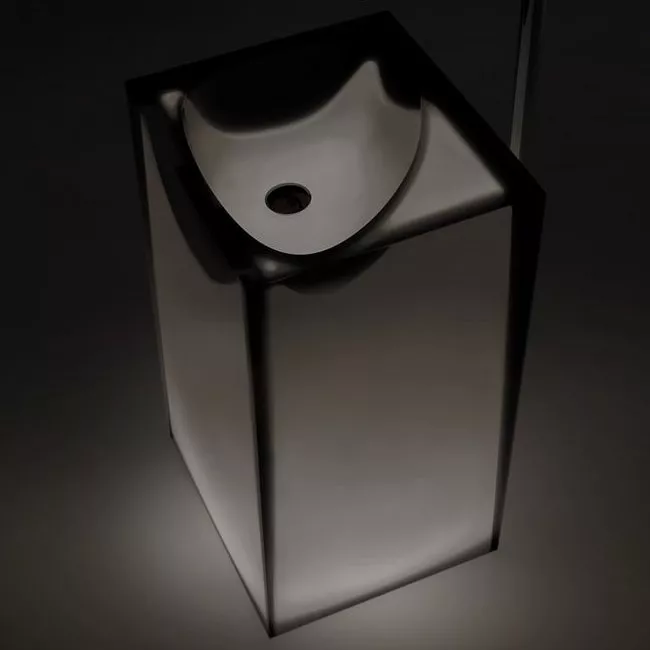 antoniolupi ASTRO freistehendes Waschbecken, 50x45x85cm, mit LED-Beleuchtung, fumé, Ablaufgarnitur chrom-ASTROWLU_FUME