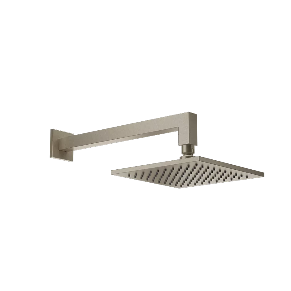 Gessi EMPORIO Antikalk-Kopfbrause zur Wandmontage, 200x200mm, mit Gelenk, quadratischem Wandarm 338mm und quadratischer Rosette 60mm, Funktion: Regen, 1/2 Anschluss, bei 3 bar Druck ca. 9 l/min, Finox Optik - 47376149