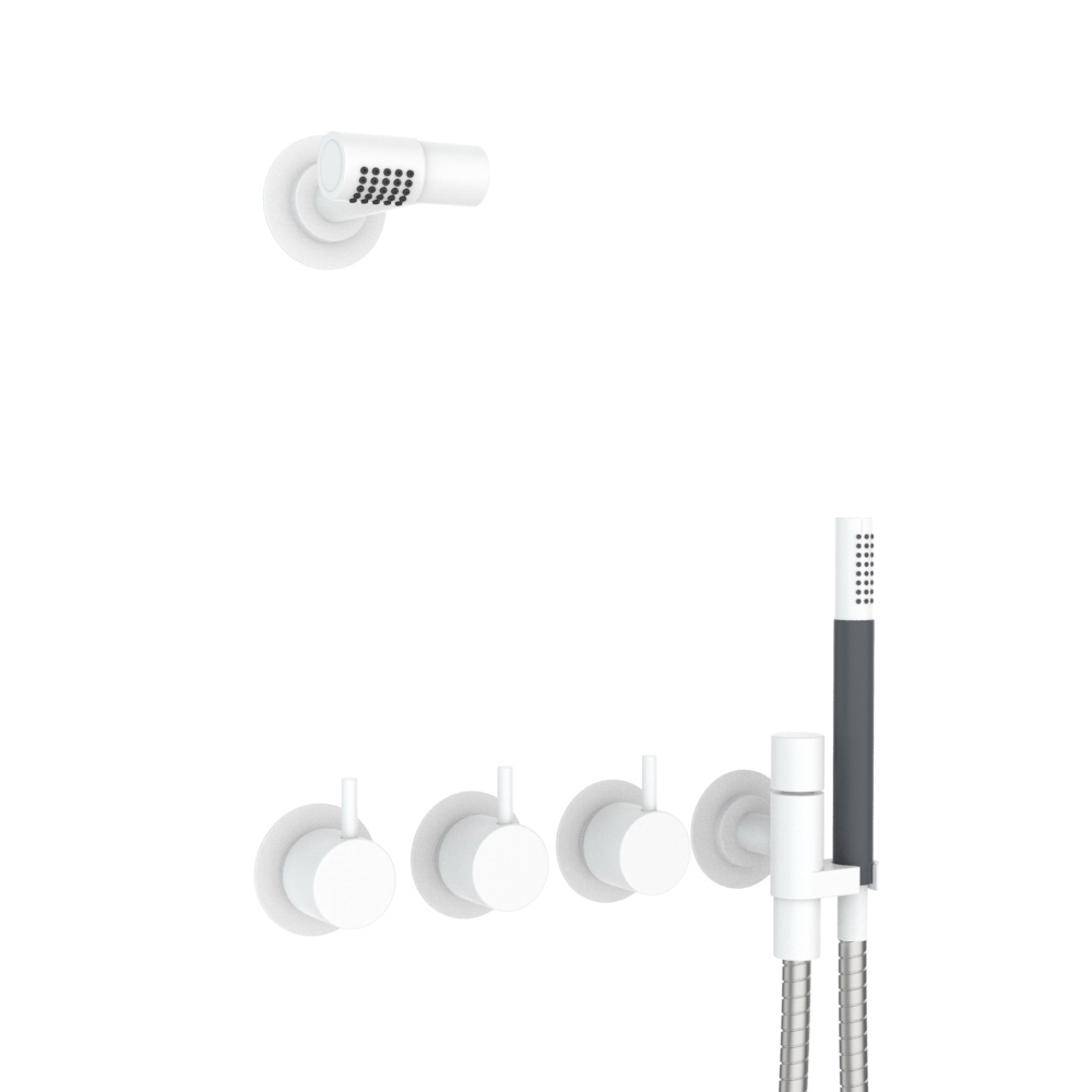 vola 871R-081 Unterputz-Brause-Zweigriffmischer mit 2-Wege-Umstellung mit Wand-Kopfbrause 080, Hebel:25mm, weiß matt-871R-081-28