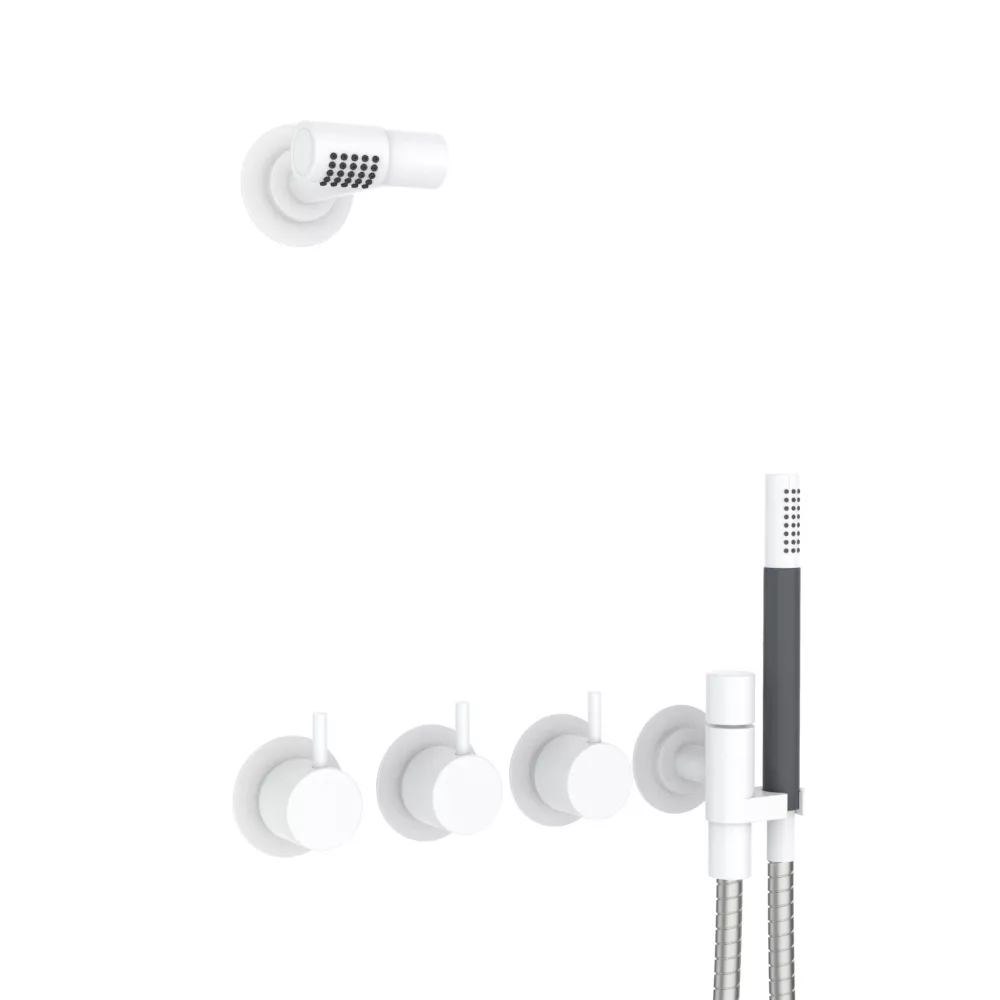 vola 871R-081 Unterputz-Brause-Zweigriffmischer mit 2-Wege-Umstellung mit Wand-Kopfbrause 080, Hebel:25mm, weiß matt-871R-081-28