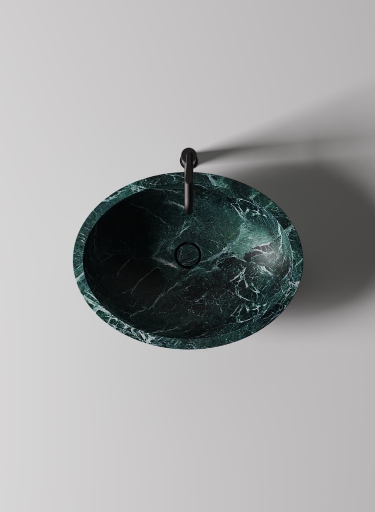 Agape SPOON XL Aufsatzbecken aus Naturstein, Breite: 63,2cm, Tiefe: 48,2cm, Höhe: 17,2cm, inklusive Ablaufgarnitur, verde alpi - ACER0713VP