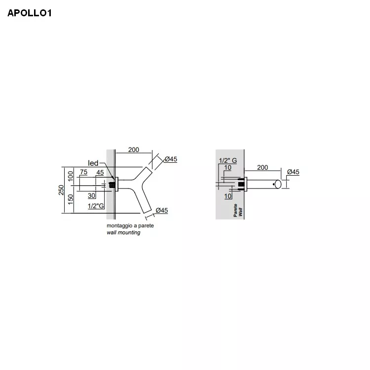 antoniolupi APOLLO Wand-Kopfbrause ohne Beleuchtung, schwarz matt-APOLLO1