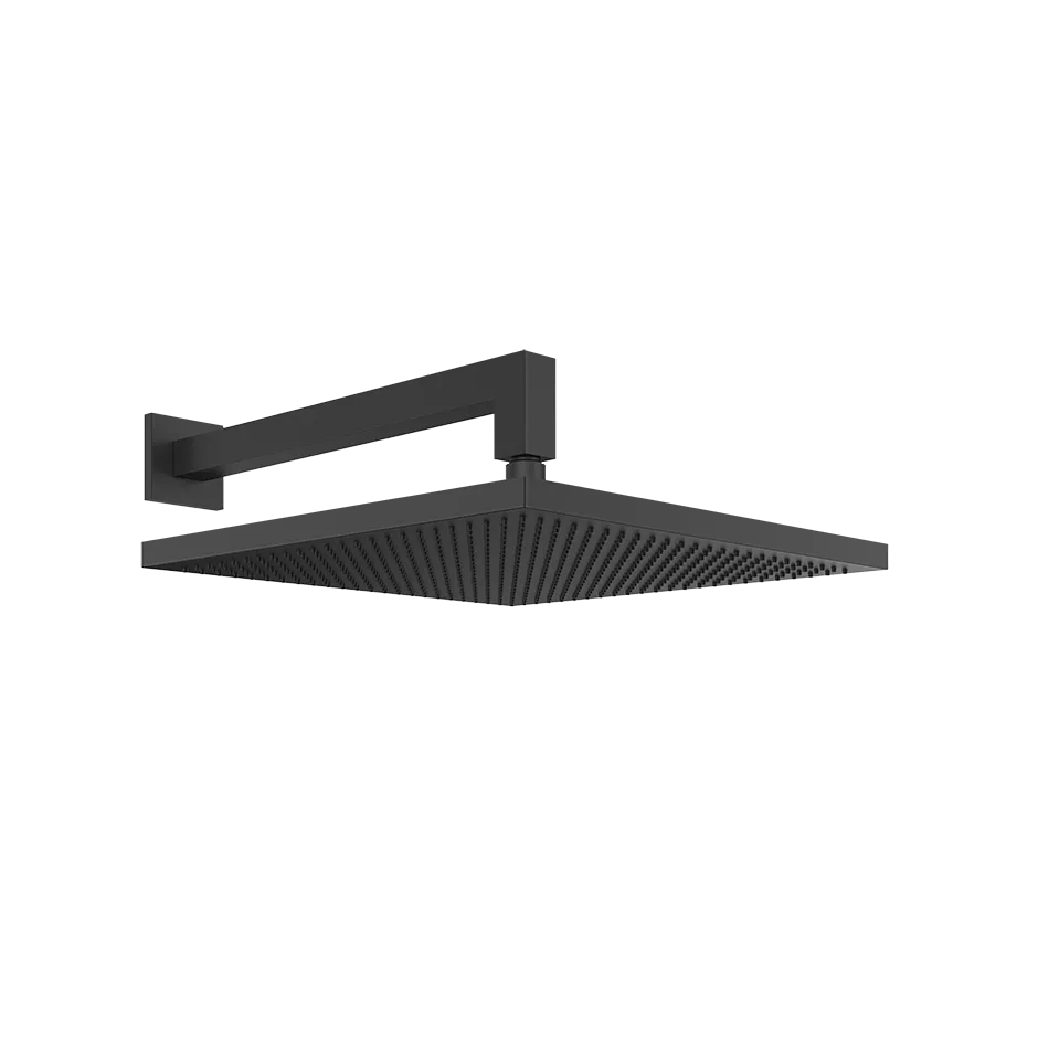 Gessi EMPORIO Antikalk-Kopfbrause zur Wandmontage, 300x300mm, mit Gelenk, quadratischem Wandarm 338mm und quadratischen Rosette 60mm, Funktion: Regen, 1/2 Anschluss,bei 3 bar Druck ca. 9l/min, schwarz matt - 47902299