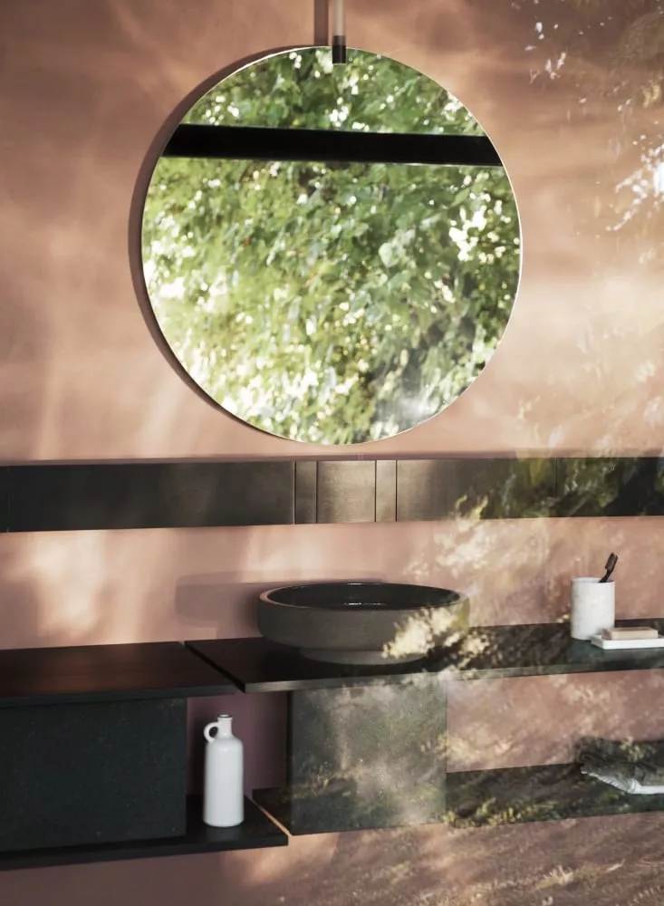 Agape CENOTE tiefes Aufsatzbecken aus Ton, Durchmesser: 42cm, inklusive Ablaufgarnitur, dunkler Ton, weitere Farben auf Anfrage möglich - ACER0420TSST