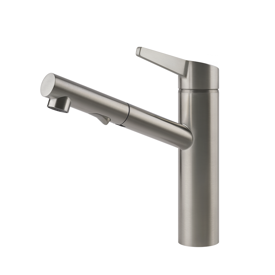 Gessi ACCIAIO Einhebelmischer mit Schwenkarm und Auszugsbrause mit 2 Strahlfunktionen, edelstahl matt gebürstet - 60636239