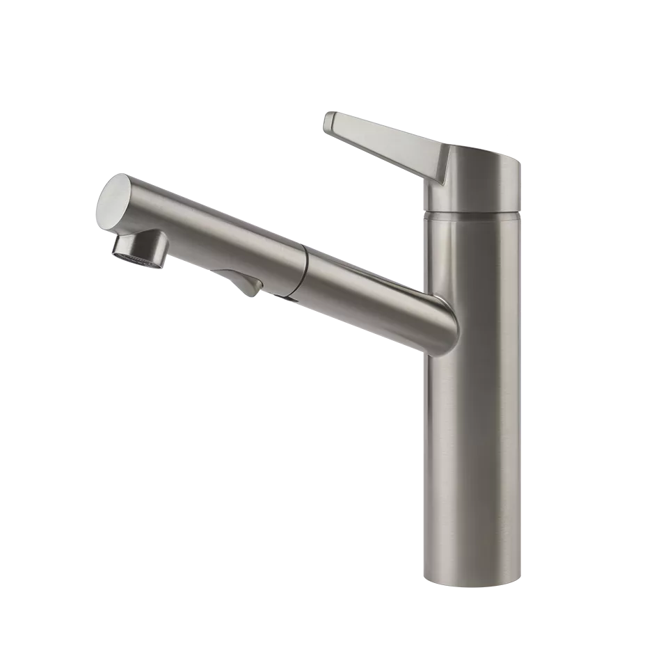 Gessi ACCIAIO Einhebelmischer mit Schwenkarm und Auszugsbrause mit 2 Strahlfunktionen, edelstahl matt gebürstet - 60636239