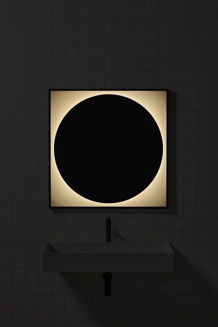 antoniolupi MOON 2-Schicht-Spiegel mit Hintergrundbeleuchtung, Breite: 70cm, Höhe: 70cm, Lichtfarbe: 3000K, warmweiß, Aluminiumrahmen schwarz matt-MOON7070W-3000