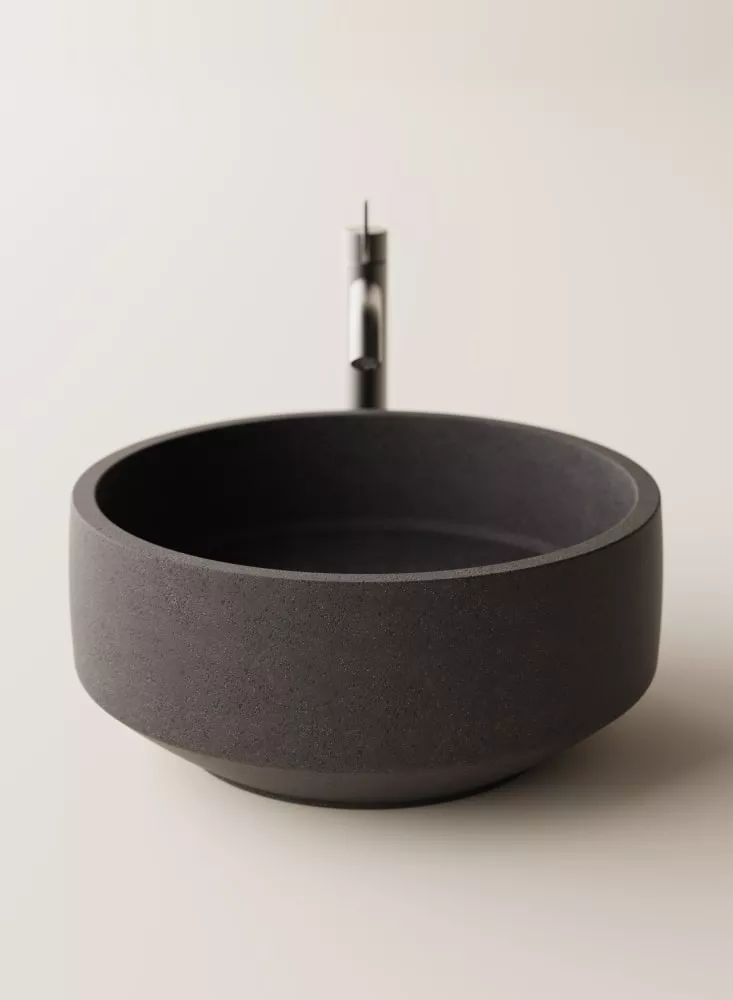 Agape CENOTE LAVA flaches Aufsatzbecken aus Vulkangestein, Durchmesser: 45cm, inklusive Ablaufgarnitur, pietra lavica - ACER0450L