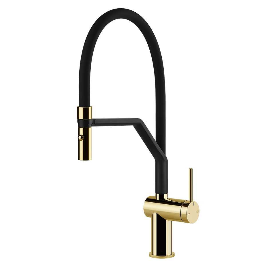 Gessi INEDITO Semi-Pro Einhebelmischer mit Schwenkarm und Auszugsbrause mit 2 Strahlfunktionen, gold PVD - 60429246