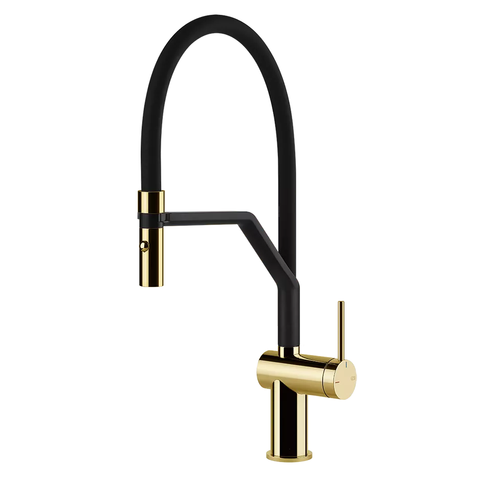 Gessi INEDITO Semi-Pro Einhebelmischer mit Schwenkarm und Auszugsbrause mit 2 Strahlfunktionen, gold PVD - 60429246
