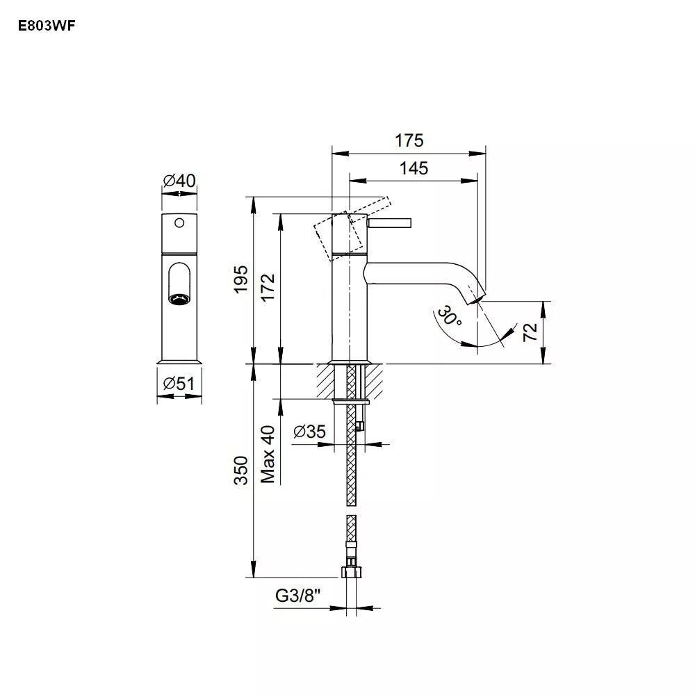 Fantini NOSTROMO Stand-Waschtisch-Eingriffmischer, H:17cm, Griff mit Hebel-5013E803WF
