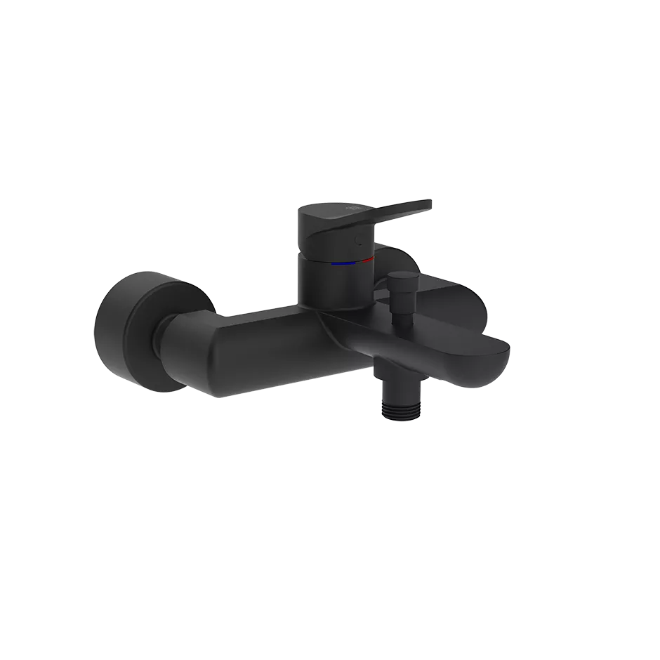 Gessi VIA MERAVIGLI Einhebel-Wannenmischer mit Auslauf zur Wandmontage, Ausladung: 213mm, mit automatischem 2-Wege-Umsteller zum Ziehen, schwarz matt - 56013299