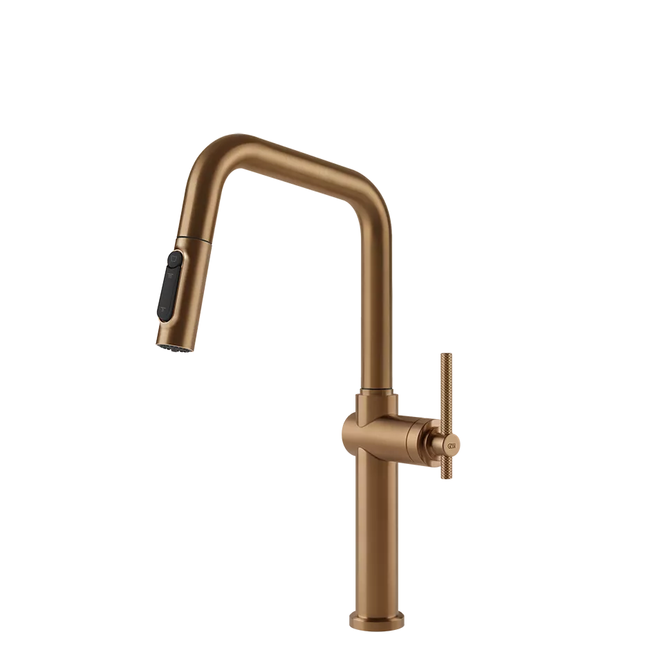 Gessi HABITO FILTERED Einhebelmischer mit Schwenkarm und Auszugsbrause mit 2 Strahlfunktionen, mit Filterwasserfunktion, zur Kombination mit dem Filtrationskit 01595, warmes bronze gebürstet PVD - 60852726
