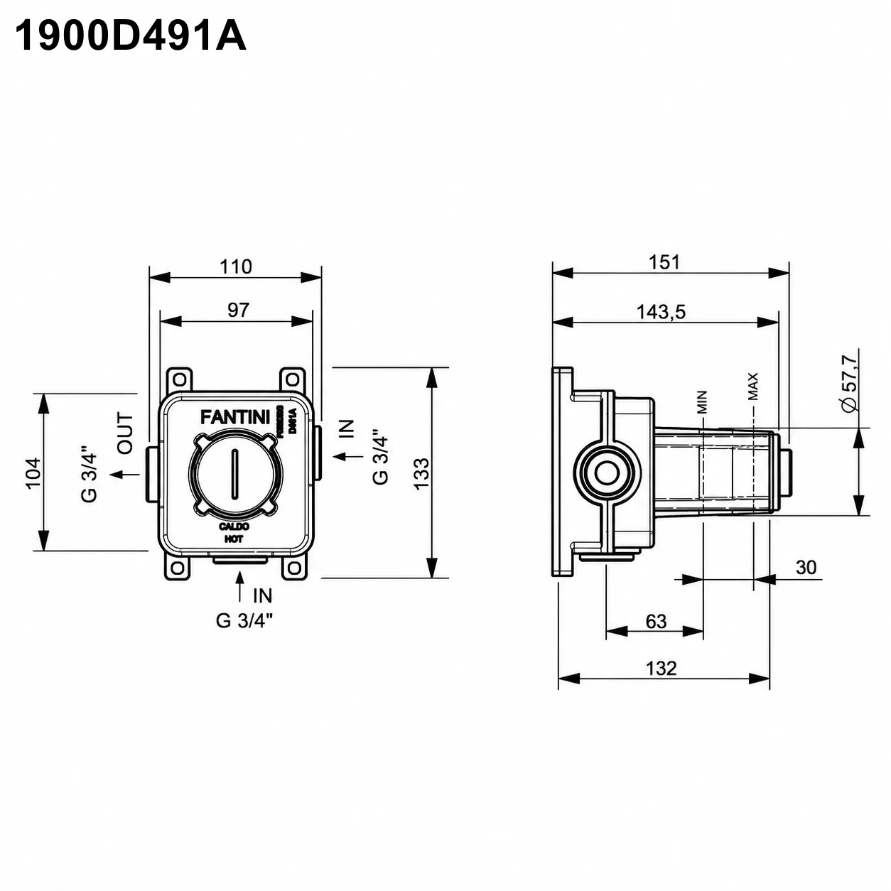 Fantini Unterputz-Einbauteil für Absperrventil mit 3/4"-Anschluss - 1900D491A