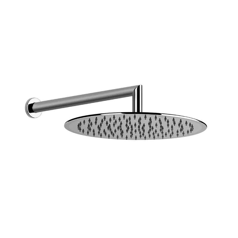 Gessi EMPORIO Antikalk-Kopfbrause zur Wandmontage, Durchmesser: 300mm, mit Gelenk und rundem Wandarm 348mm, Funktion: Regen, 1/2 Anschluss, bei 3 bar Druck ca. 9 l/min, edelstahl poliert - 47257238