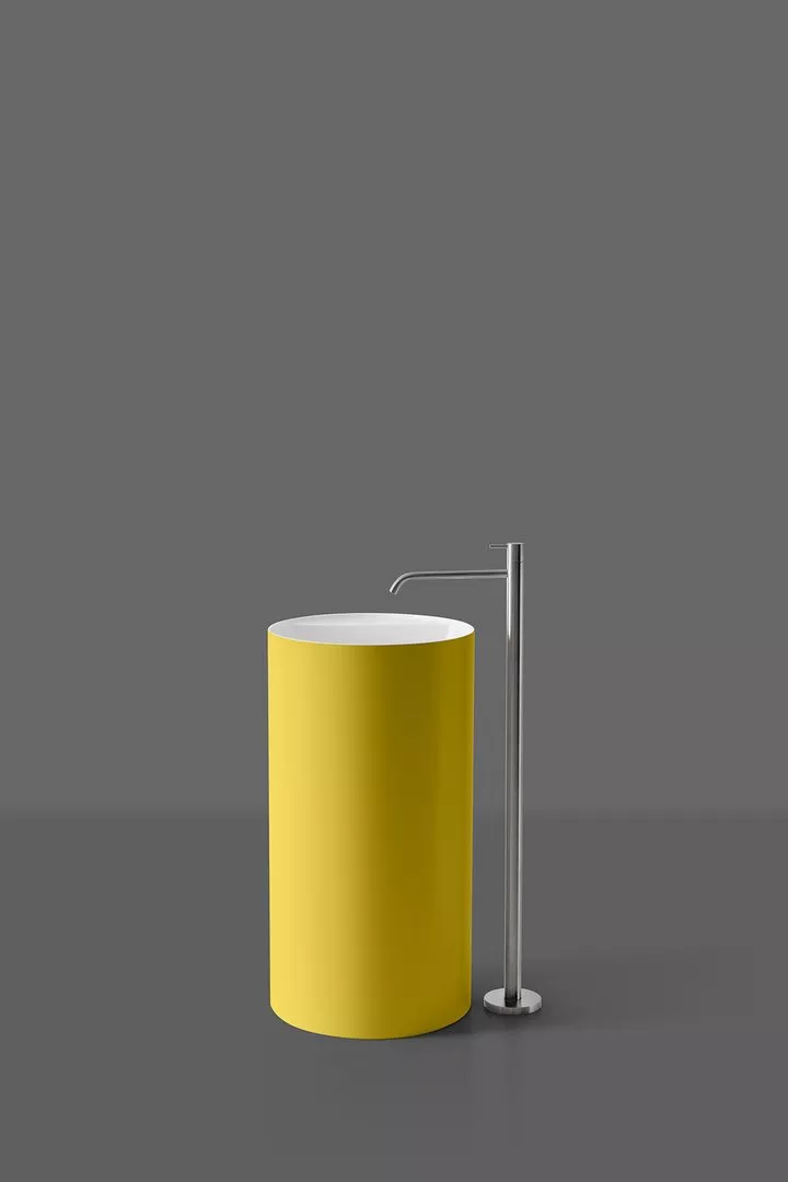 antoniolupi SIMPLO freistehendes Waschbecken aus Flumood®, Durchmesser: 45cm, Höhe: 85cm, mit Hahnloch, innen weiß matt, Ablaufgarnitur weiß matt, außen lackiert nach antoniolupi Farbkarte-SIMPLO85-5-DIV-1-0