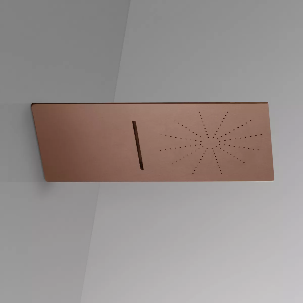 cea FRE294 2-Wege-Kopfbrause mit Regenstrahl und Wasserfallstrahl, Breite: 30cm, Tiefe: 55cm, kupfer satiniert - FRE294PS